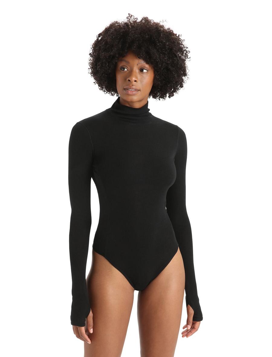 Sous Vêtement Icebreaker Merino Queens Long Sleeve High Neck Bodysuit Femme Noir | FR 1701TCEV